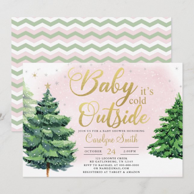 Invitation Baby shower Fille de Noël (Devant / Derrière)