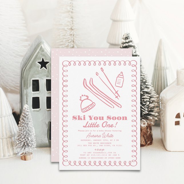 Invitation Baby shower Fille De Ski À Main Rose (Créateur téléchargé)
