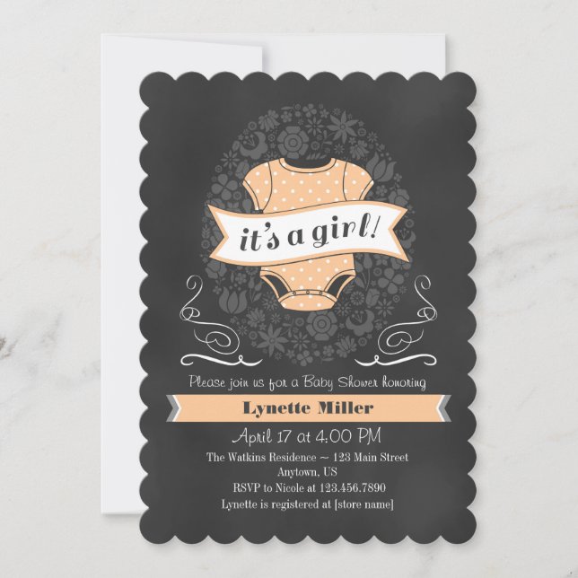 Invitation Baby shower fille de tableau de bord de (Devant)
