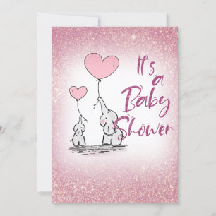 Invitation Baby Shower Fille Dégradé Rose Paillettes Éléphant