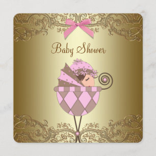 Invitation Baby Shower Fille Dentelle Rose et Or
