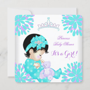 Invitation Baby Shower Fille Douce Bébé Sarcelle Ours Violet