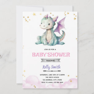 Invitation baby shower fille dragon