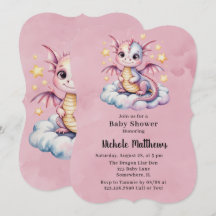 Baby shower fille dragon couleur rose Aquarelle