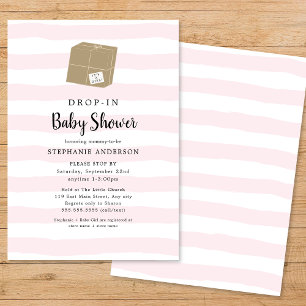 Invitation Baby shower fille DROP-IN à bande d'aquarelle rose