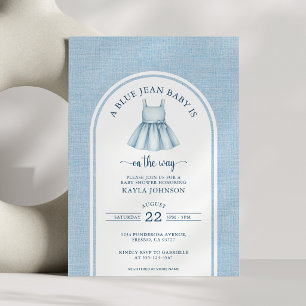 Invitation Baby Shower Fille Élégant Arc Jean Bleu