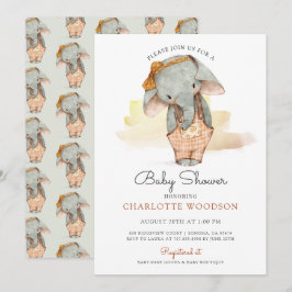 Invitation Baby shower fille Eléphant à l'aquarelle mignonne