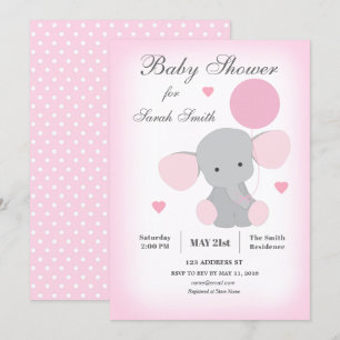 Invitation Baby shower fille éléphant rose