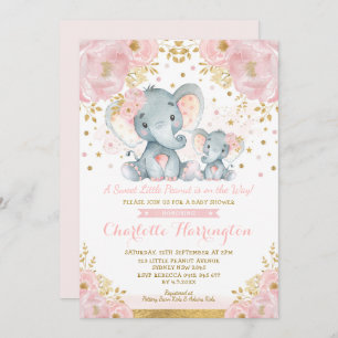 Invitation Baby shower fille Eléphant Rose & Or mignon