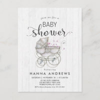 Invitation Baby shower fille en bois blanc et tran