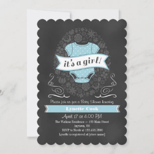 Invitation Baby shower fille en tableau bleu clair