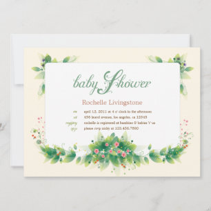 Invitation Baby shower fille Feuille douce