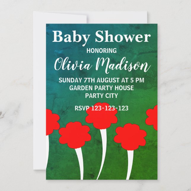 Invitation Baby shower Fille Fille Fleur Rouge (Devant)