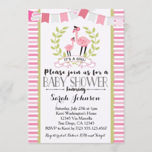 Invitation Baby shower fille Flamant rose