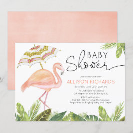 Invitation baby shower fille Flamant rose or rose