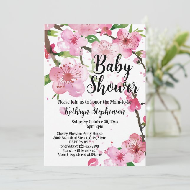 Invitation Baby shower Fille Fleur Fleur de Printemps de Ceri (Debout devant)
