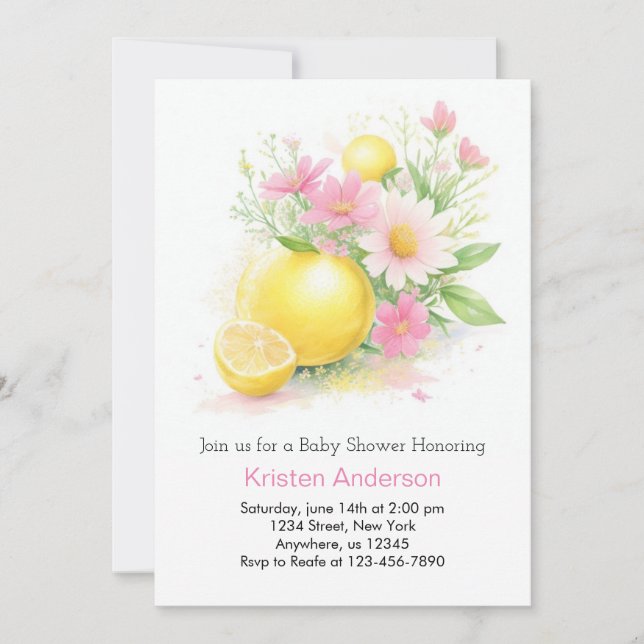 Invitation Baby shower Fille Fleur Léonade Rose (Devant)