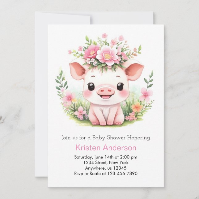 Invitation Baby shower fille Fleur sauvage rose enchantée (Devant)