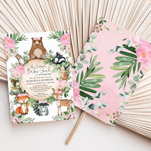 Invitation Baby shower Fille Forêt Boisée Rose Vierge (Créateur téléchargé)