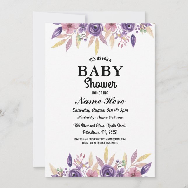 Invitation Baby shower Fille Garçon Genre Révéler Floral Invi (Devant)