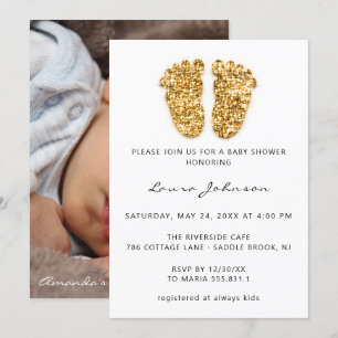 Invitation Baby shower fille garçon pieds Parties scintillant