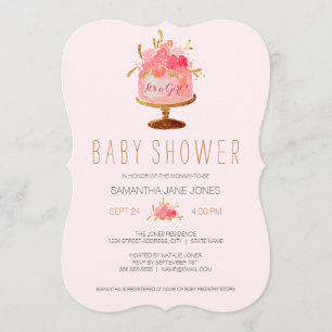 Invitation Baby Shower Fille Gâteau Floral Rose