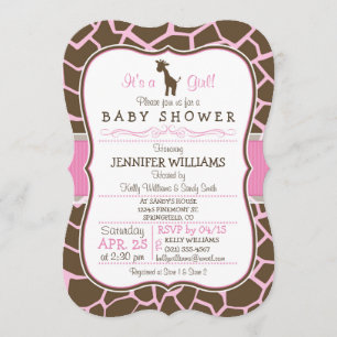 Invitation Baby shower fille Giraffe rose