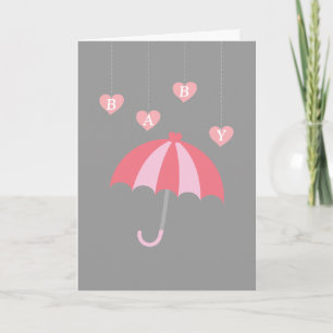 Invitation Baby Shower Fille Grise avec Amour et Parapluie Ro