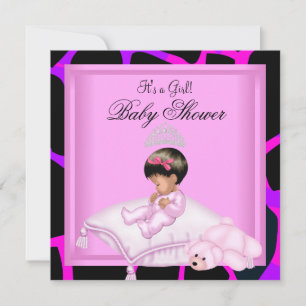 Invitation Baby shower Fille Hot rose violet noir