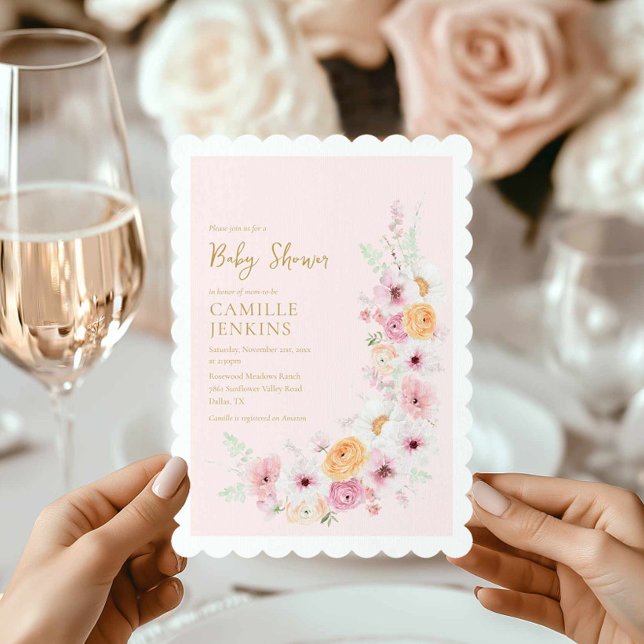 Invitation Baby shower Fille Jardin Floral Spring (Elegant Floral Baby Shower Invitation)