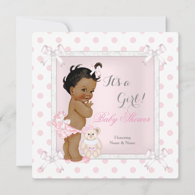 Invitation Baby shower fille jouet rose Polka Dot ethnique (Devant)