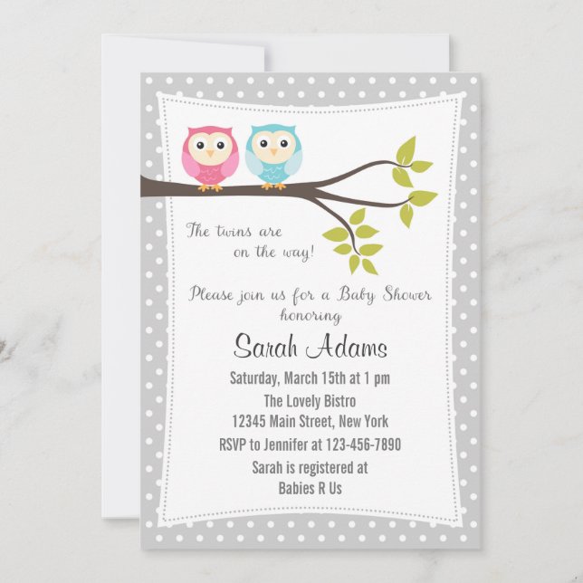 Invitation Baby shower fille jumeaux (Devant)