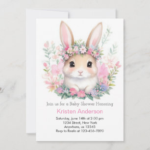 Invitation Baby shower fille lapin floral mignon