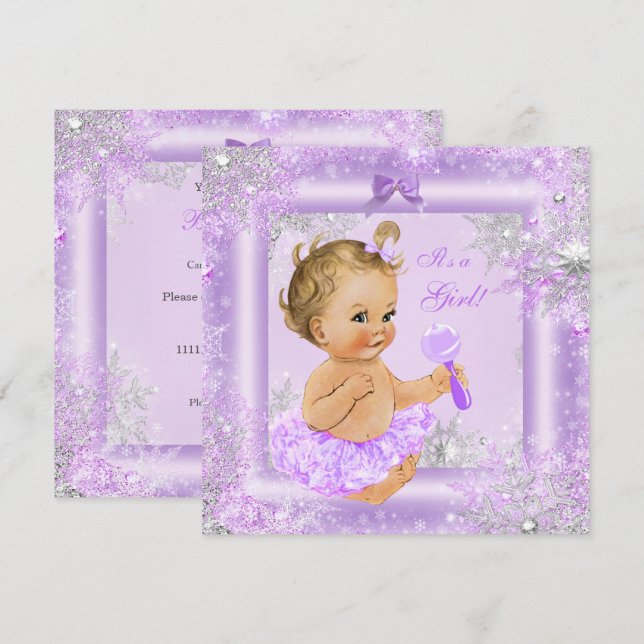 Invitation Baby shower Fille Lavande d'hiver Flamme de neige  (Devant / Derrière)