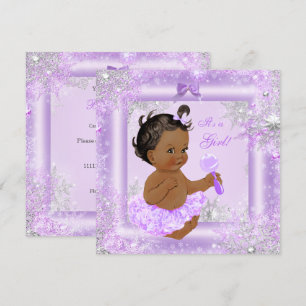 Invitation Baby shower Fille Lavande d'hiver Snowflake Ethniq