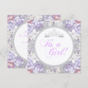 Invitation Baby shower Fille Lavande Vintage Rose Floral