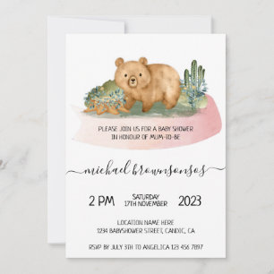 Invitation Baby-Shower Fille Maman Aquarelle Ours Bohème Garç