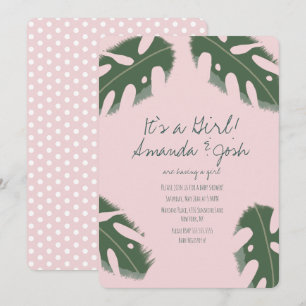 Invitation Baby Shower Fille Monstera Rose Tropica