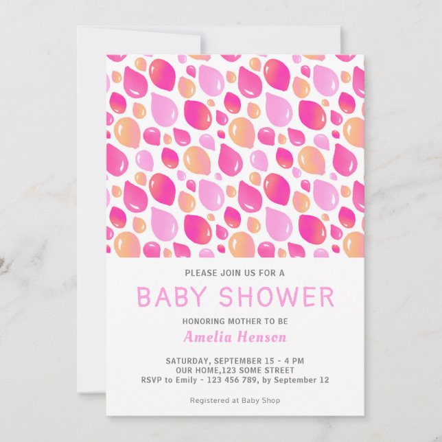 Invitation Baby Shower Fille Motif Ballon Rose  (Devant)