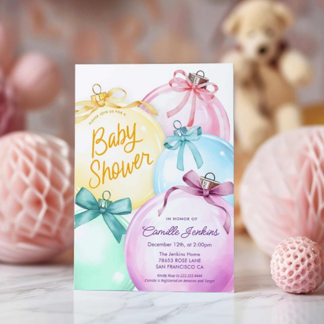 Invitation Baby shower Fille Noël hiver (Winter Holiday Baby Shower Invite)