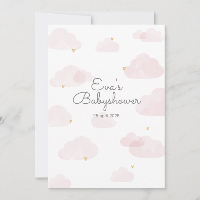 Invitation baby shower fille nuages roses (Devant)