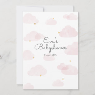Invitation baby shower fille nuages roses