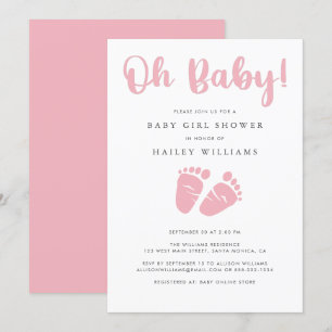 Invitation Baby shower fille  Oh Baby Pink Baby Feet