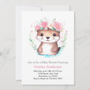 Invitation Baby shower fille Otter couleur rose florale