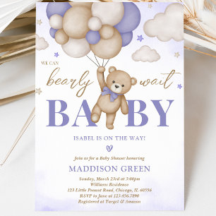 Invitation Baby Shower Fille Ours Boho Violet