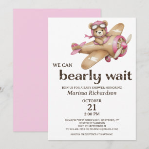 Invitation Baby shower fille ours en peluche rose
