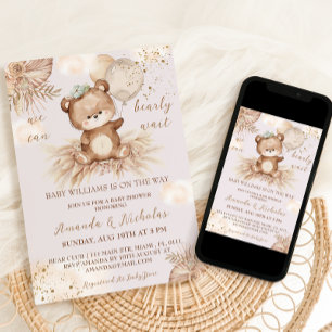 Invitation Baby shower Fille Ours Floral