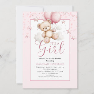 Invitation Baby Shower Fille Ourson Rose Pâle