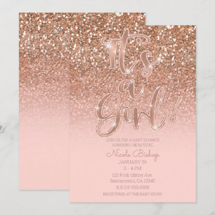Invitation Baby Shower Fille Pailleté Rose Glamour Moderne