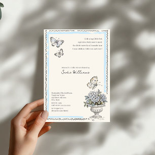 Invitation Baby Shower Fille Papillon Bleu Coquette
